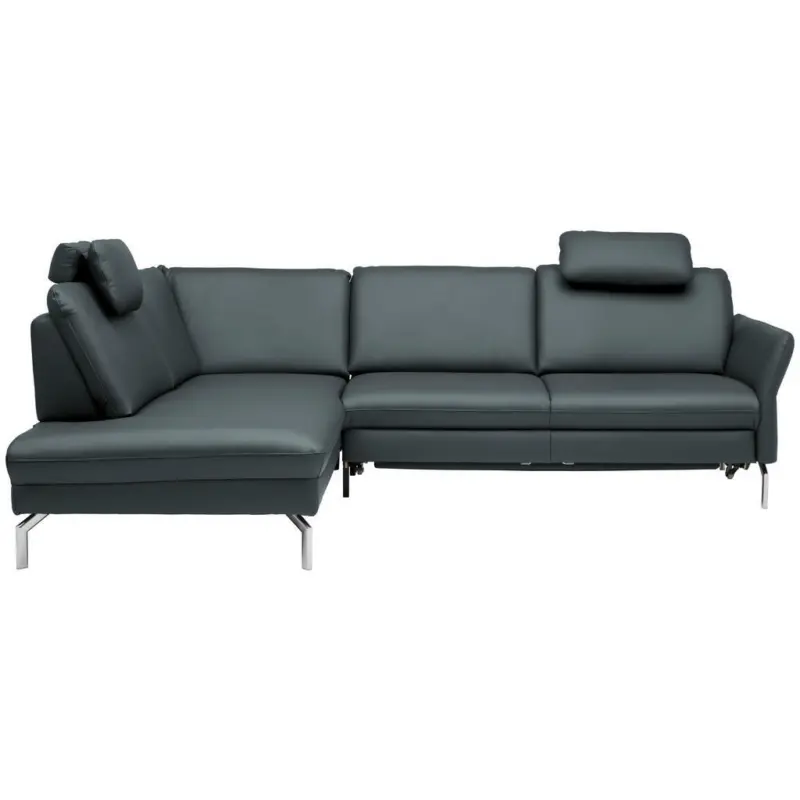 Ecksofa Beldomo premium in Echtleder Blaugrau 220/284 cm