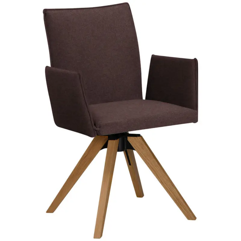 Armlehnstuhl in Holz, Textil Eichefarben, Dunkelbraun