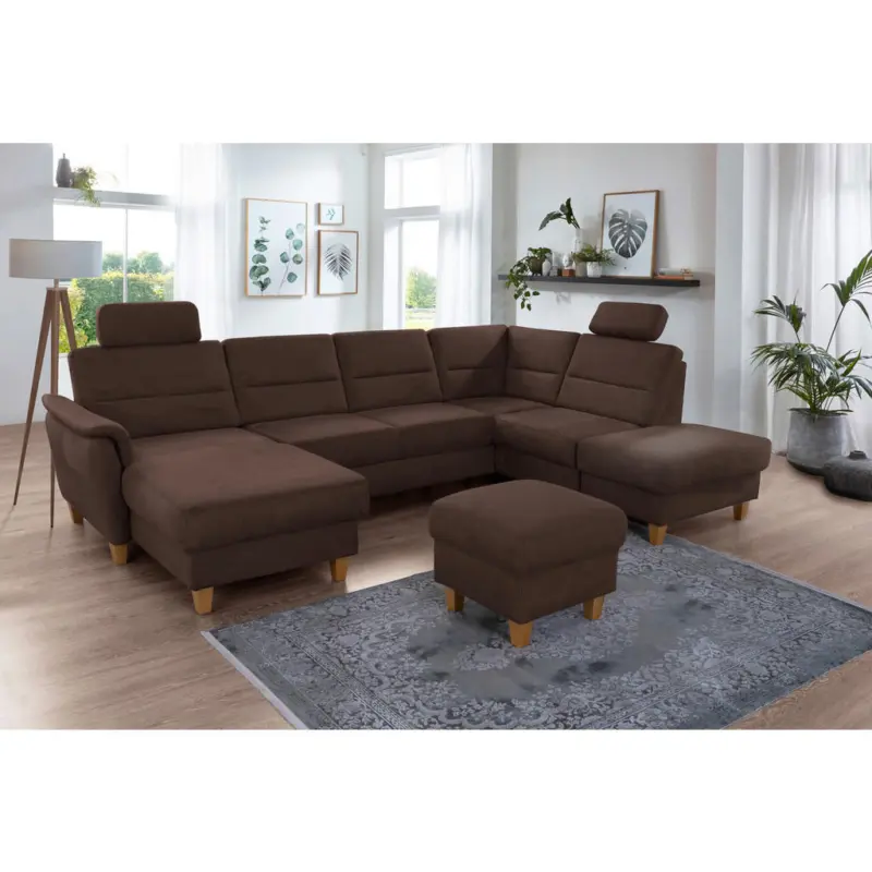 Wohnlandschaft Palmera V in Mikrofaser Dunkelbraun