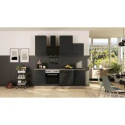 K&uuml;chenblock 220 cm in Schwarz, Eichefarben