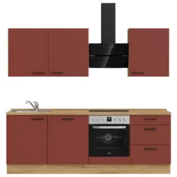 K&uuml;chenleerblock 240 cm in Rot, Eichefarben
