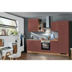 K&uuml;chenblock 280 cm in Rot, Eichefarben