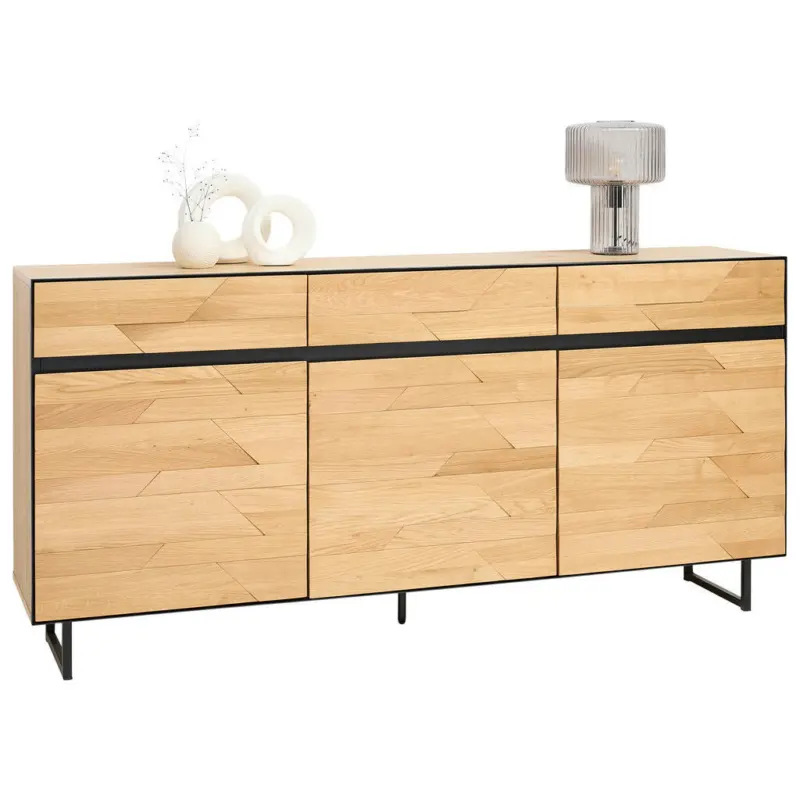 Sideboard Schwarz, Wildeiche 180/90/42 cm