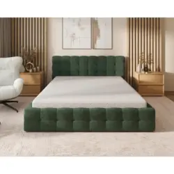 Polsterbett gepolstertes Kopfteil, Lattenrost, Bettkasten Waldgr&uuml;n 160/200 cm