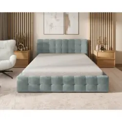 Polsterbett gepolstertes Kopfteil, Lattenrost, Bettkasten Silberfarben 200/200 cm