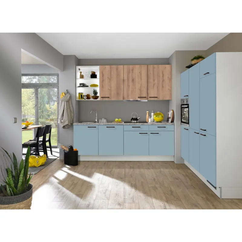 Eckk&uuml;che 240/180 cm in Eichefarben, Hellgrau, Pastellblau