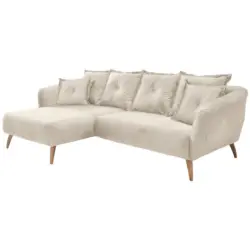 Ecksofa in Velours Buchefarben, Beige 162/277 cm