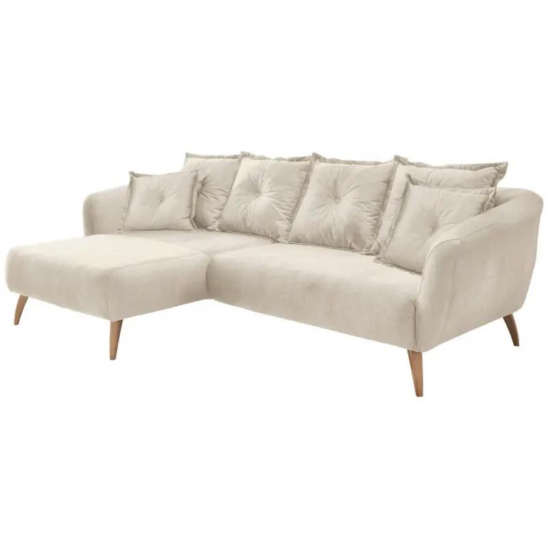 Ecksofa in Velours Buchefarben, Beige 162/277 cm