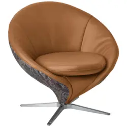 Sessel in Jacquard Kombination Echtleder/Stoff Hellbraun