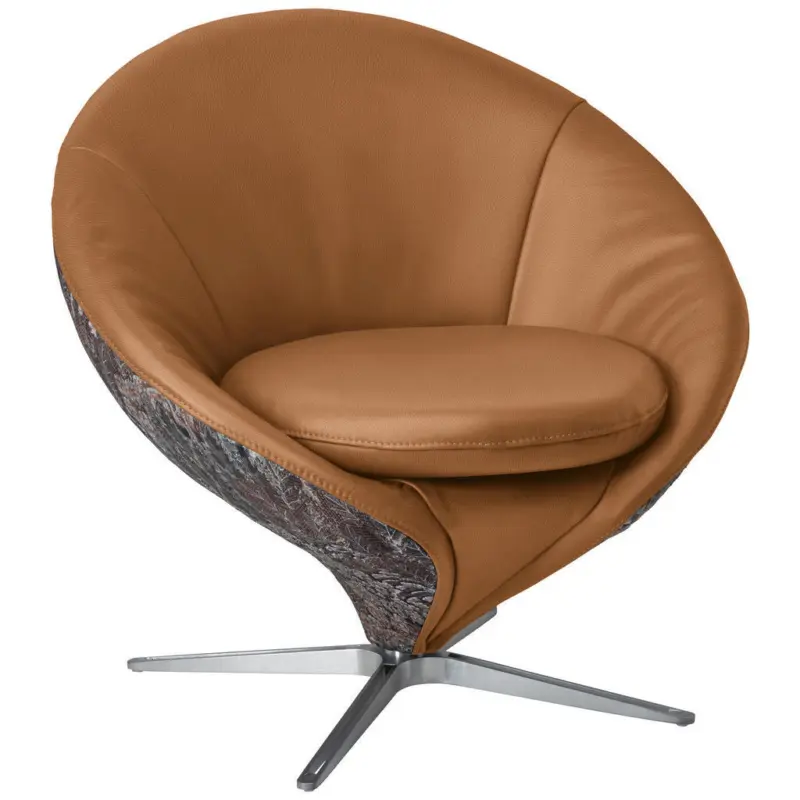 Sessel in Jacquard Kombination Echtleder/Stoff Hellbraun