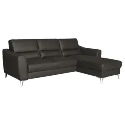 Ecksofa in Lederlook Echtleder Dunkelbraun 241/168 cm