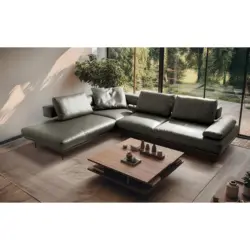Ecksofa in Echtleder Grau 237/306 cm