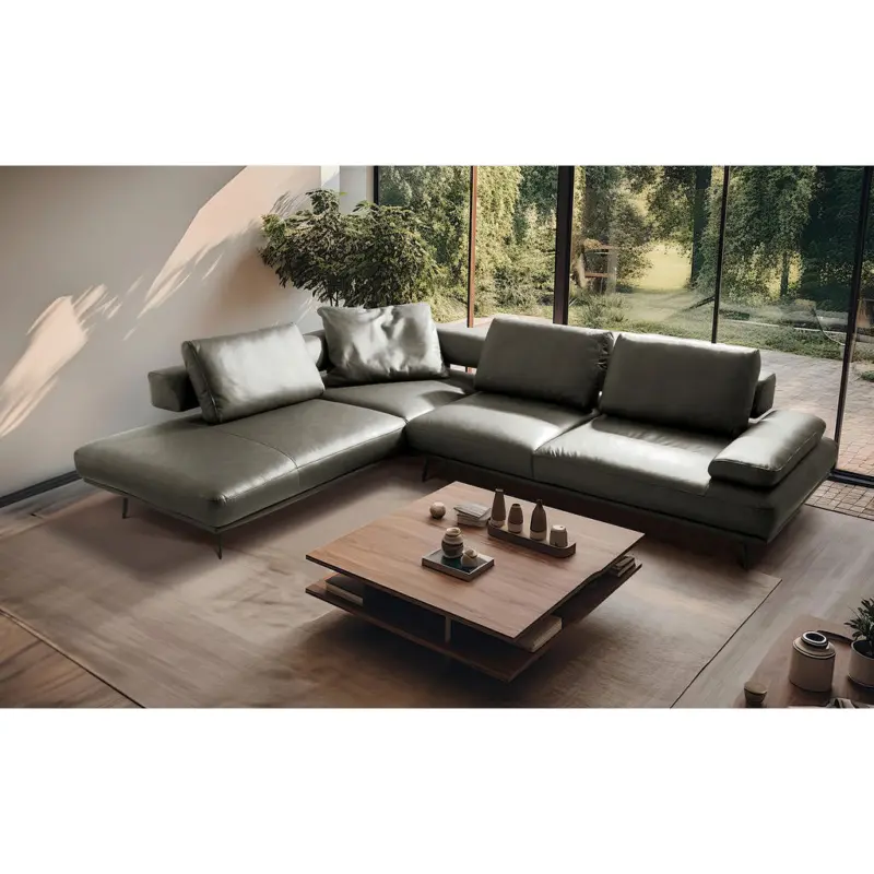Ecksofa in Echtleder Grau 237/306 cm