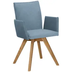 Armlehnstuhl in Holz, Textil Eichefarben, Hellblau
