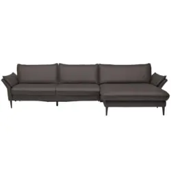 Ecksofa Valdera in Echtleder Dunkelgrau 334/172 cm