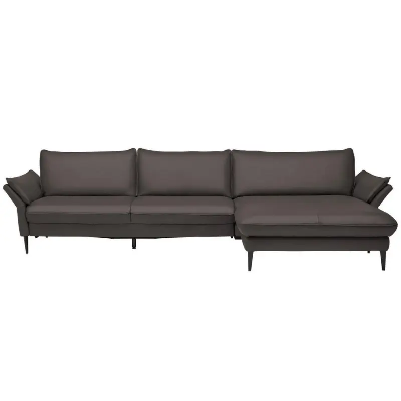 Ecksofa Valdera in Echtleder Dunkelgrau 334/172 cm