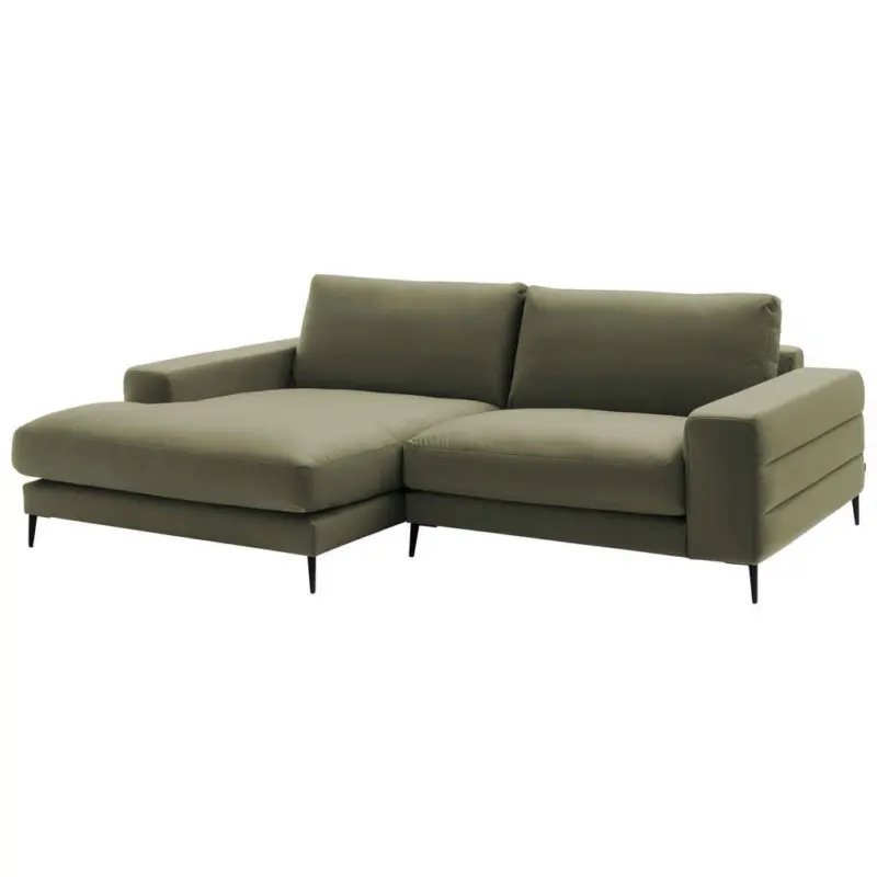 Ecksofa in Velours Olivgr&uuml;n 177/253 cm