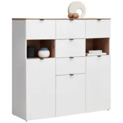 Highboard Wei&szlig;, Eiche Artisan 125/125/44 cm