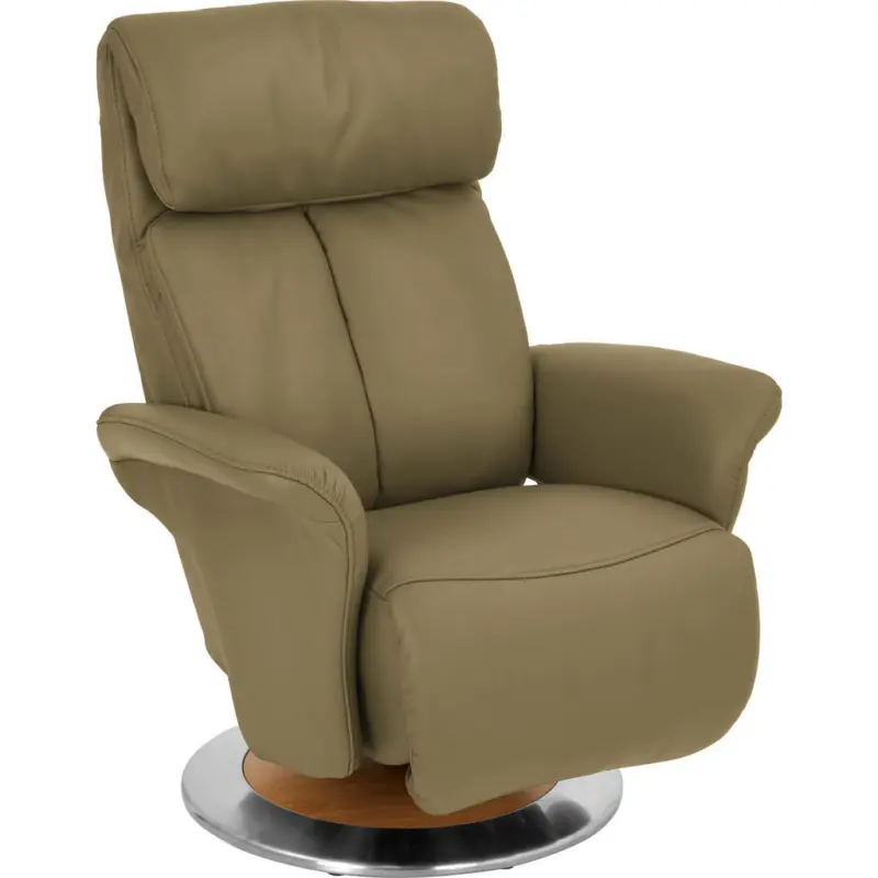 Relaxsessel in Holz, Leder Olivgr&uuml;n