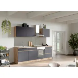 K&uuml;chenleerblock 240 cm in Grau, Eiche Wotan