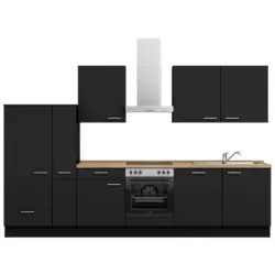 K&uuml;chenleerblock 330 cm in Schwarz, Eichefarben