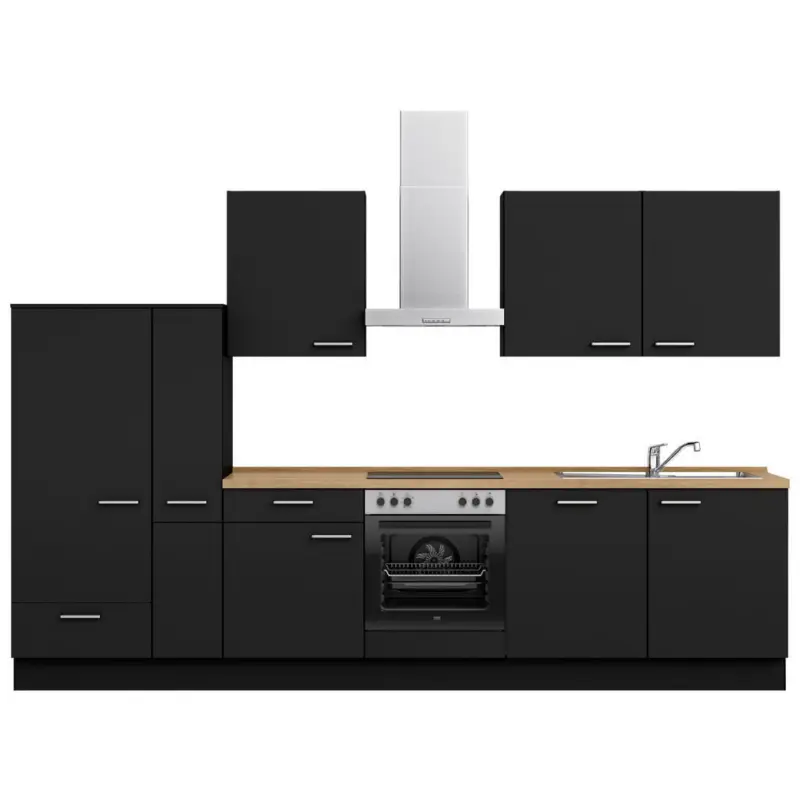 K&uuml;chenleerblock 330 cm in Schwarz, Eichefarben