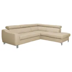 Ecksofa in Lederlook Echtleder Beige