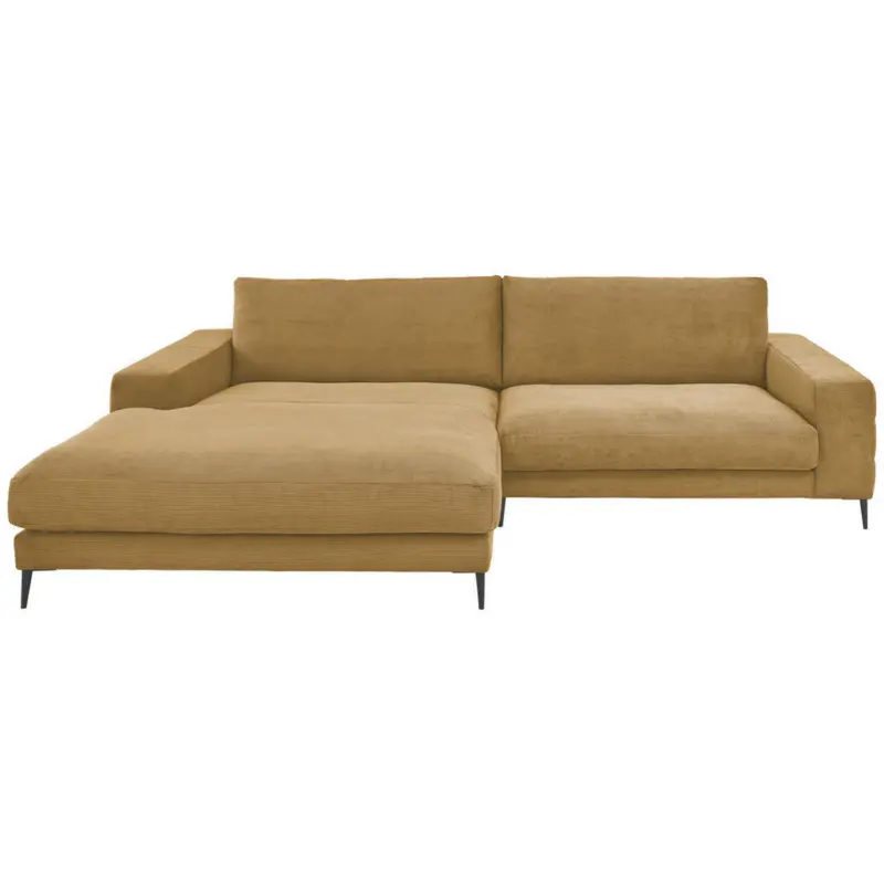 Ecksofa in Feincord Gelb, Gr&uuml;n 207/293 cm