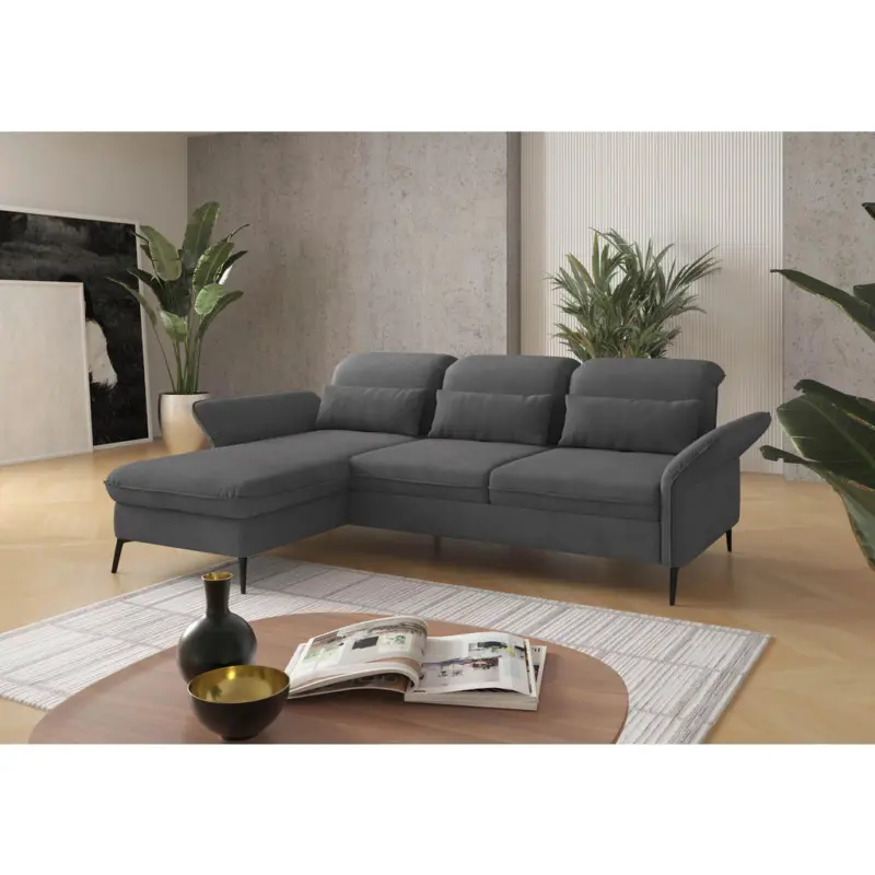 Ecksofa in Flachgewebe Grau 198/264 cm