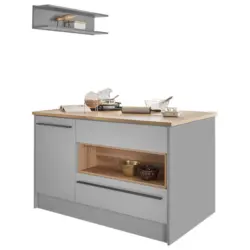 K&uuml;cheninsel in Grau, Eichefarben