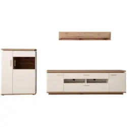 Wohnwand in Wei&szlig;, Eichefarben 310/181/50 cm