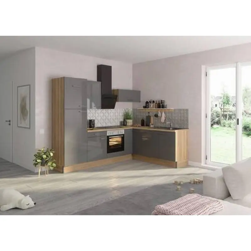 Eckk&uuml;che 270/200 cm in Anthrazit, Eichefarben