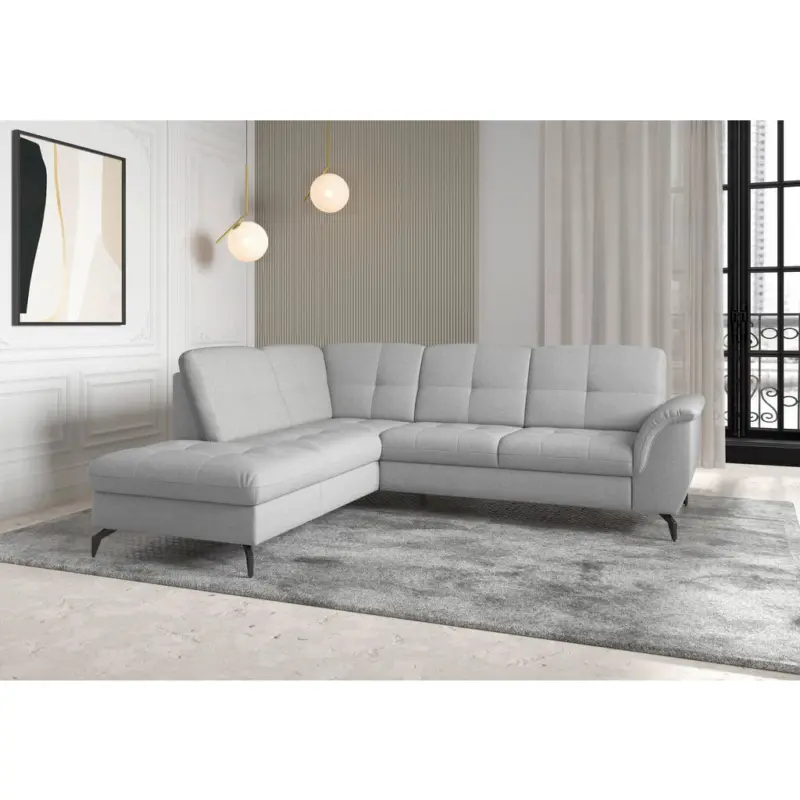 Ecksofa Zora E in Flachgewebe Hellgrau 212/244 cm