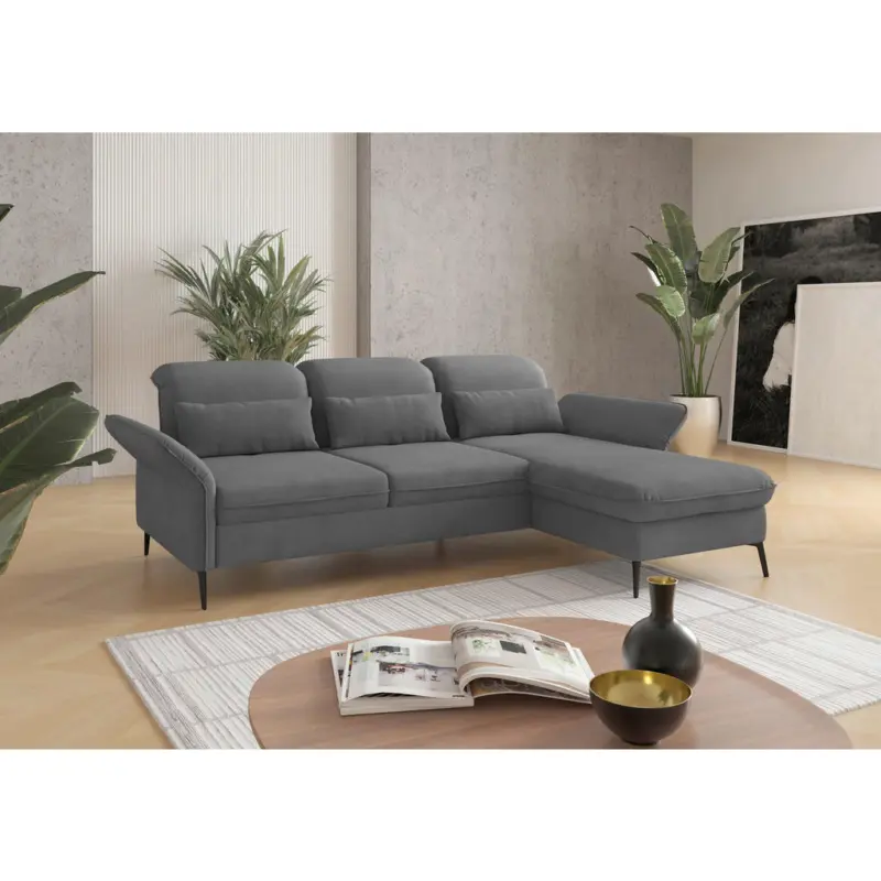 Ecksofa in Flachgewebe Grau 264/198 cm