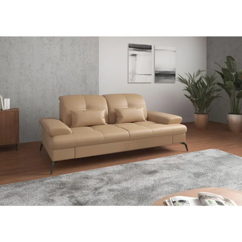 3-Sitzer-Sofa in Vliesstoff Kombination Echtleder/Stoff Cappuccino