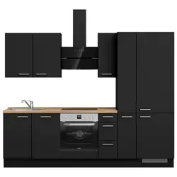 K&uuml;chenleerblock 270 cm in Schwarz, Eichefarben