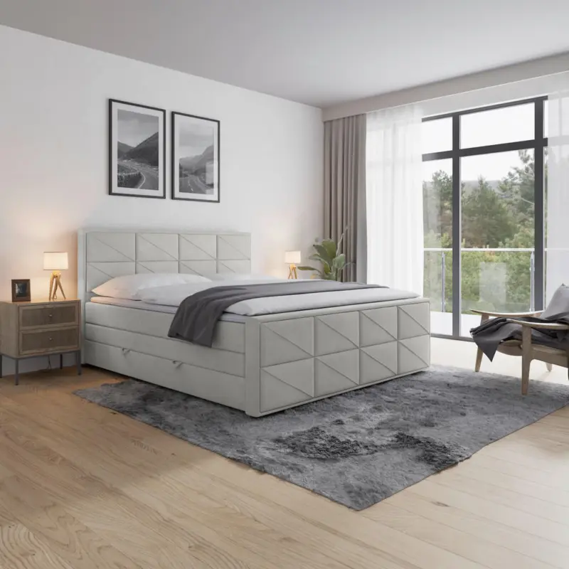 Boxspringbett 180/200 cm in Hellgrau