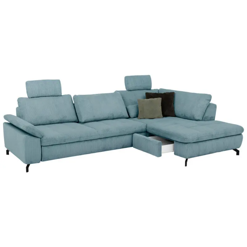 Ecksofa Sense in Cord, Velours Hellblau