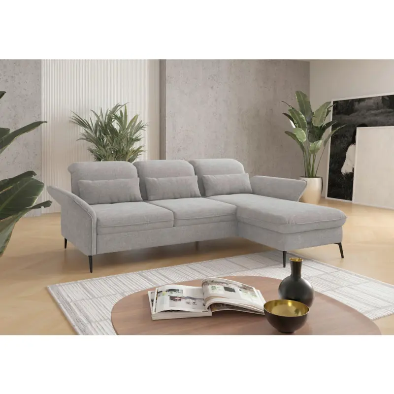 Ecksofa in Flachgewebe Hellgrau 264/198 cm