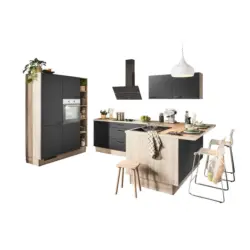 Eckk&uuml;che in Graphitfarben, Tannenholzfarben