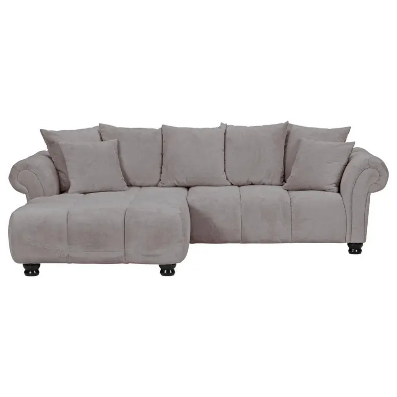 Ecksofa in Pl&uuml;sch Grau 190/288 cm
