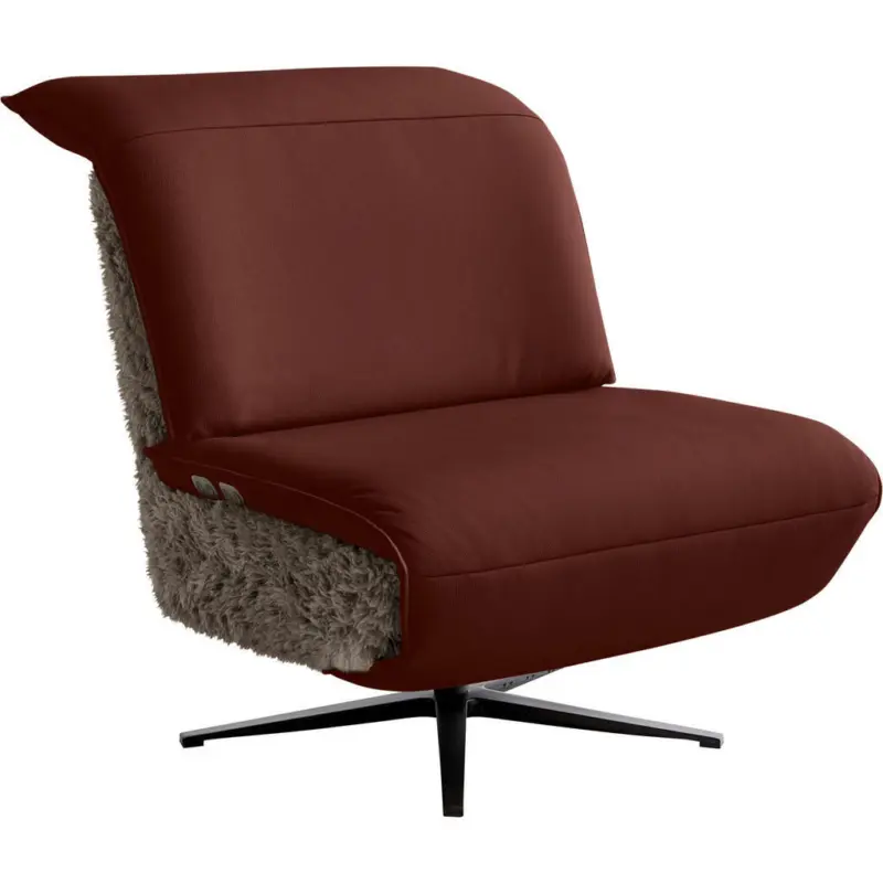Sessel in Hochflor Echtleder Braun, Rot