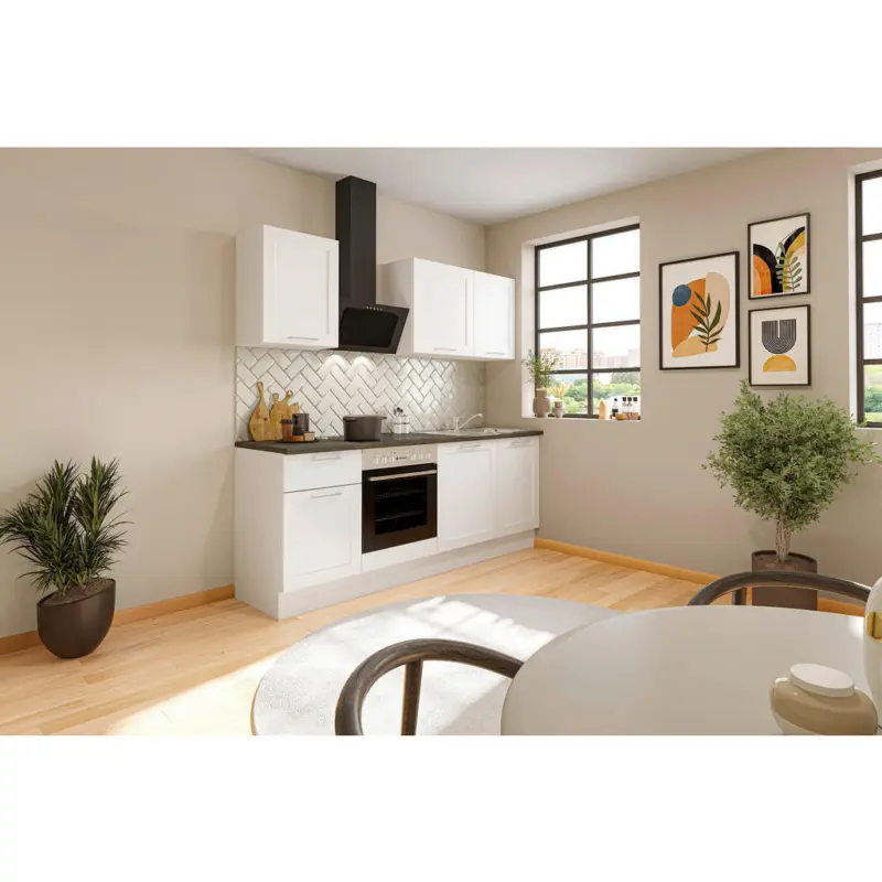 K&uuml;chenleerblock 220 cm in Anthrazit, Wei&szlig;