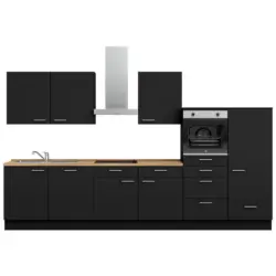 K&uuml;chenleerblock 360 cm in Schwarz, Eichefarben