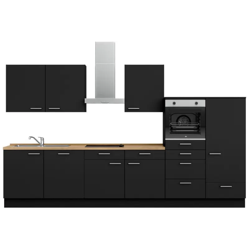 K&uuml;chenleerblock 360 cm in Schwarz, Eichefarben