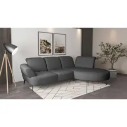 Ecksofa Dance E in Flachgewebe Dunkelgrau 313/208 cm