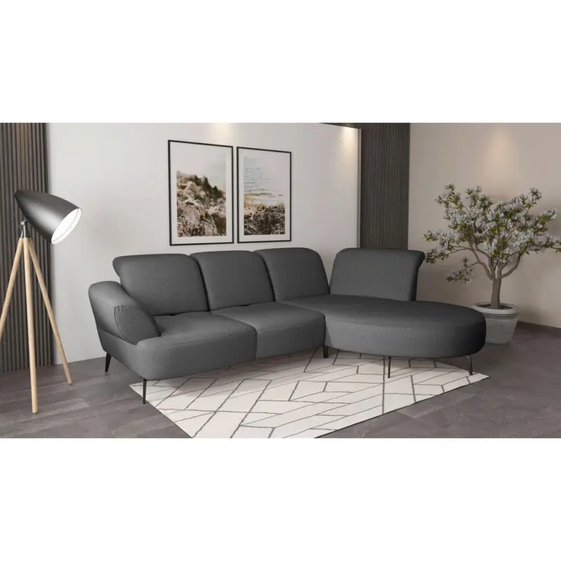 Ecksofa Dance E in Flachgewebe Dunkelgrau 313/208 cm