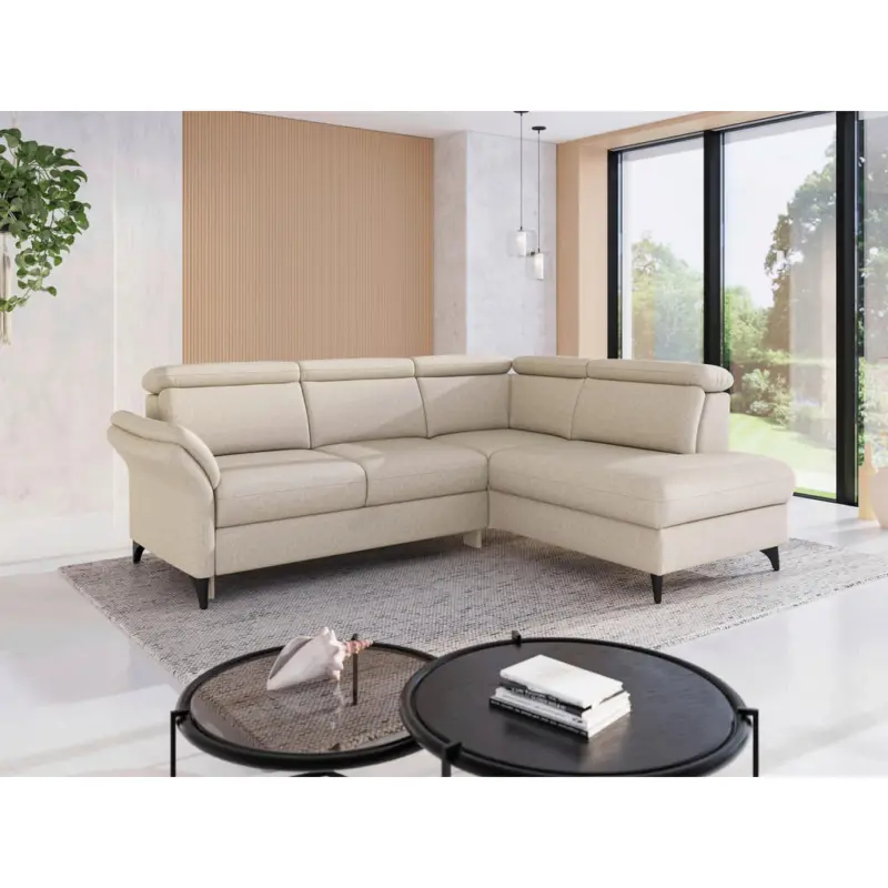Ecksofa Glendale E in Flachgewebe Creme 247/193 cm