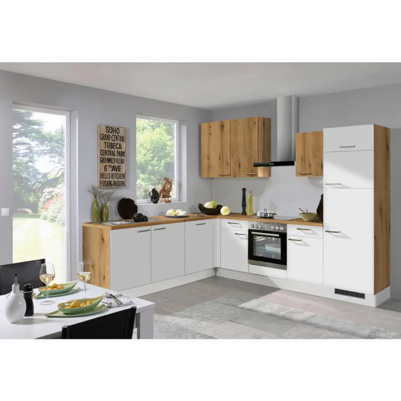 Eckk&uuml;che 245/285 cm in Wei&szlig;, Eichefarben