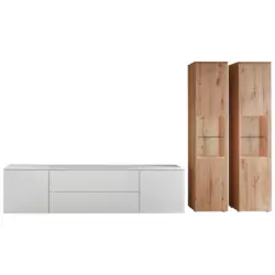 Wohnwand in Wei&szlig;, Eichefarben 350/204,6/48,5 cm